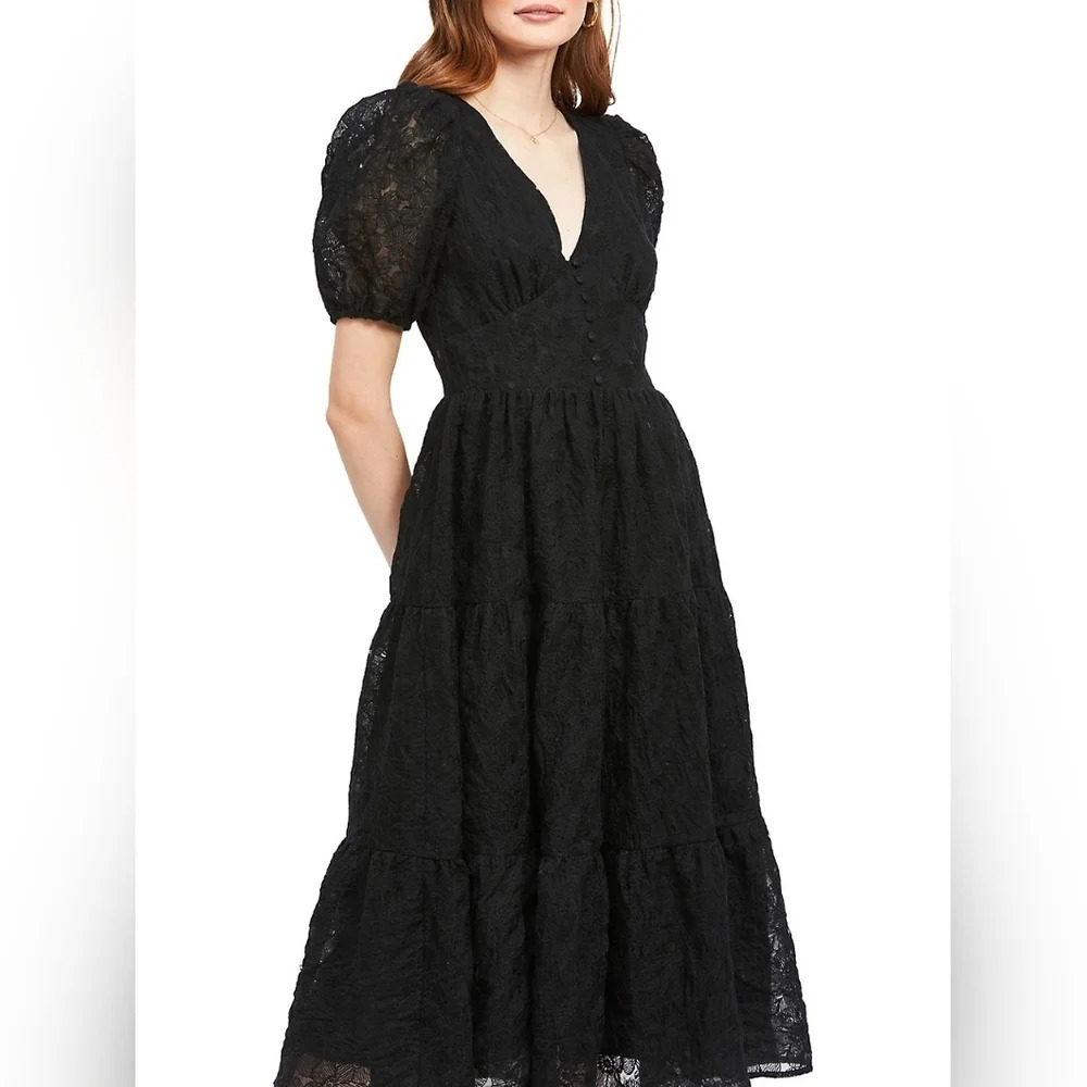 En Saison-Agathe Floral Embroidered V-Neck Midi Dress - Picture 4 of 8